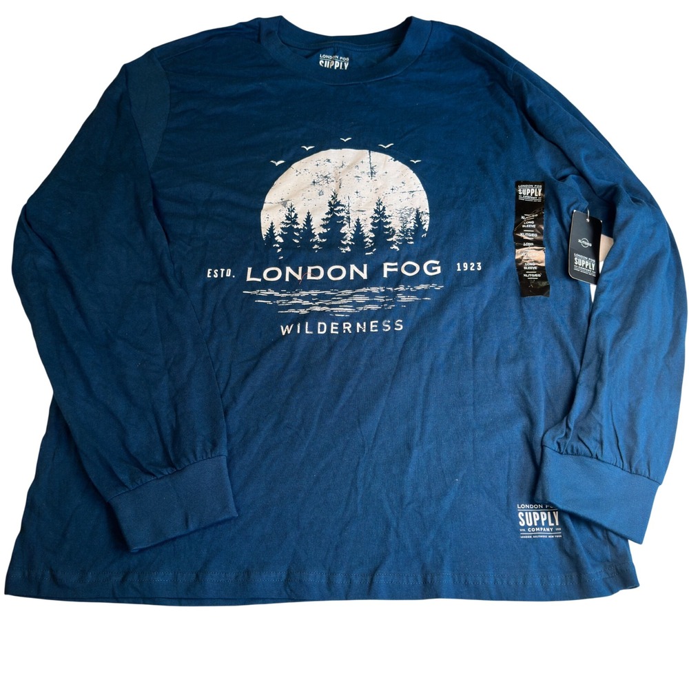 London Fog Supply T-Shirt Long Sleeve Storm Blue Cotton Wilderness Graphic XL